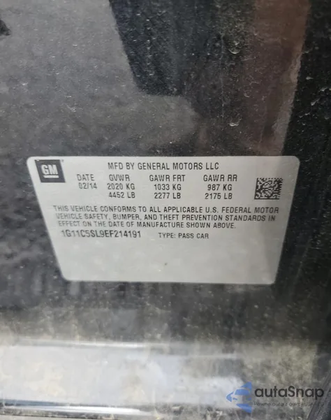 2014 Chevrolet Malibu 1Lt from USA, damaged, VIN 1G11C5SL9EF214191